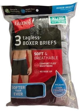 Hanes Men's Tagless Boxer Briefs - Black/Grey Breathable Wicking Cool (3-Pack)